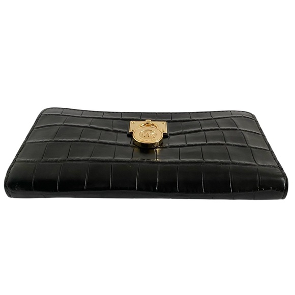 Michael Kors New Black Leather Croc Wallet Hamilton Gold Tone Lock Hardware NWOT - Picture 7 of 10